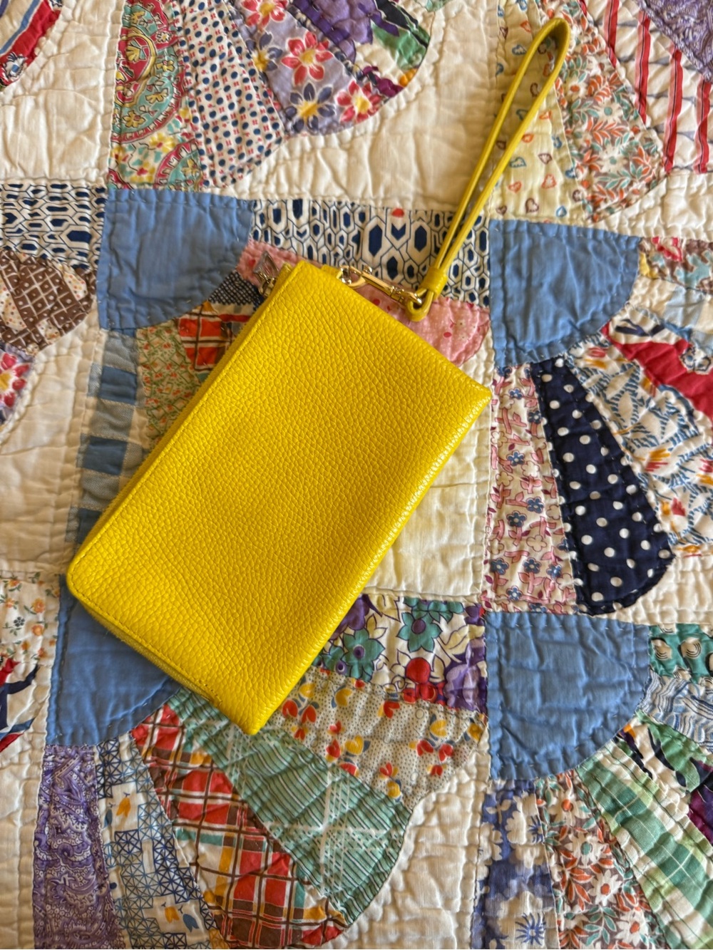 Coach Yellow Pebbled Leather Wristlet with Gold-Tone Logo - Picture 4 of 8